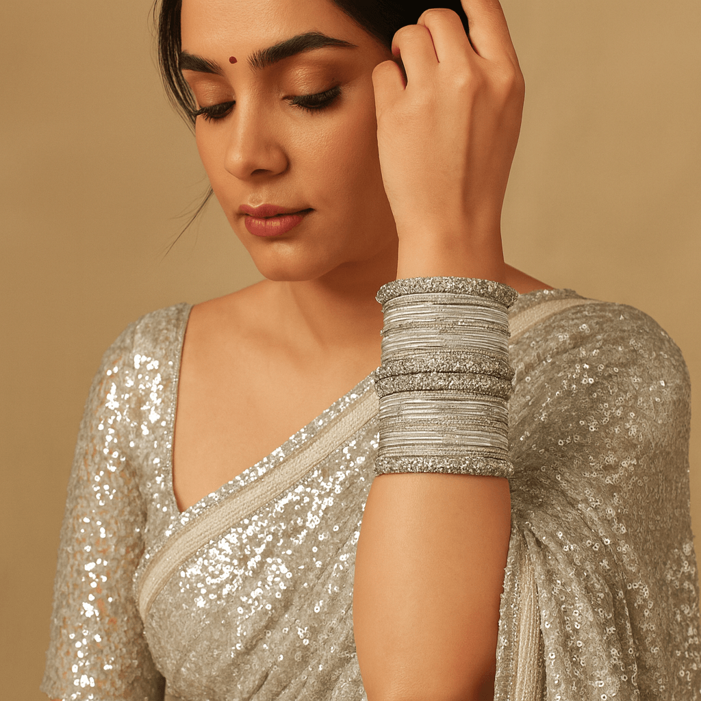 1239 Exquisite Silver Color Bangle Set Traditional Indian