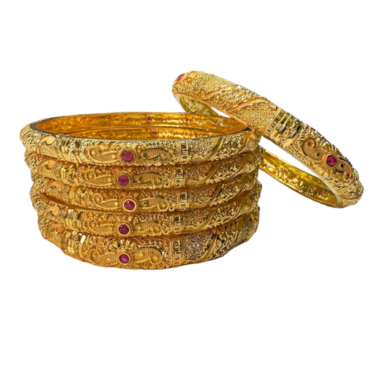 24k 1 Gram Gold Plated Hand Crafted With Ruby 6pc Bangles Set GB31 - Zenia Creations