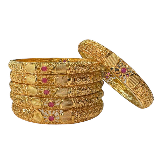 24k 1 Gram Gold Plated Hand Crafted With Ruby 6pc Bangles Set GB33 - Zenia Creations