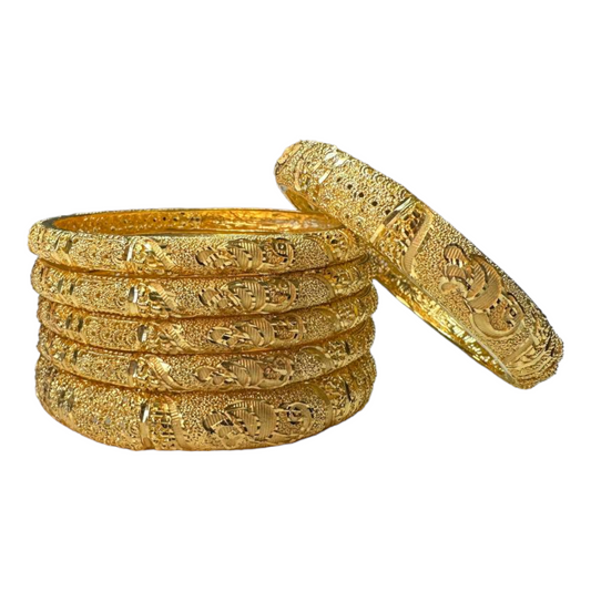 24k 1 Gram Gold Plated Hand Crafted Peacock Design 6pc Bangles Set GB37 - Zenia Creations
