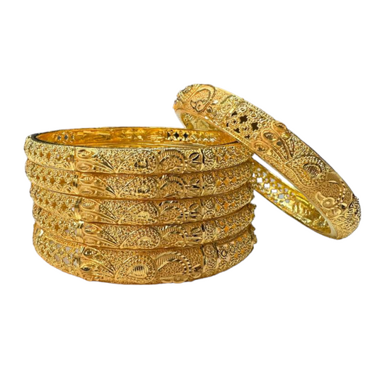 24k 1 Gram Gold Plated Hand Crafted Peacock Design 6pc Bangles Set GB36 - Zenia Creations