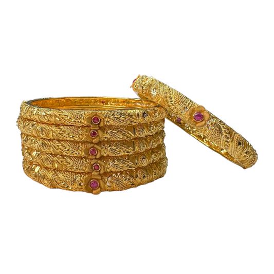 24k 1 Gram Gold Plated Hand Crafted With Ruby 6pc Bangles Set GB38 - Zenia Creations