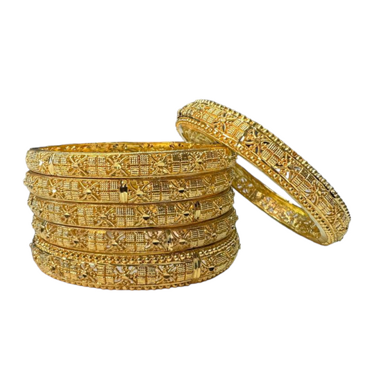 24k 1 Gram Gold Plated Hand Crafted 6pc Bangles Set GB39