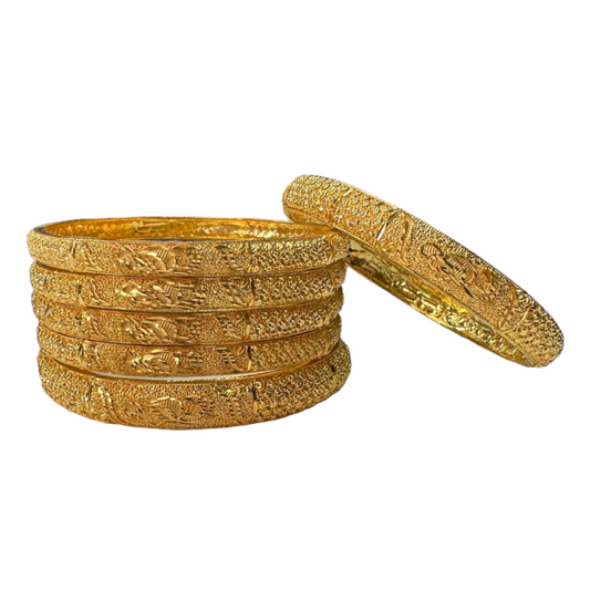 24k 1 Gram Gold Plated Hand Crafted Peacock Design 6pc Bangles Set GB40 - Zenia Creations