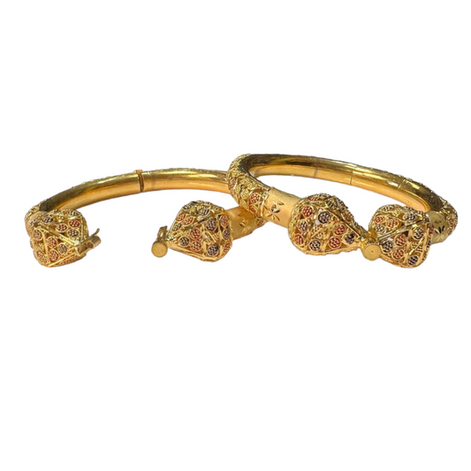 24k 1 Gram Gold Plated Rajasthani Hasli Kadli 2pc Openable Kada Bracelet Set GK5