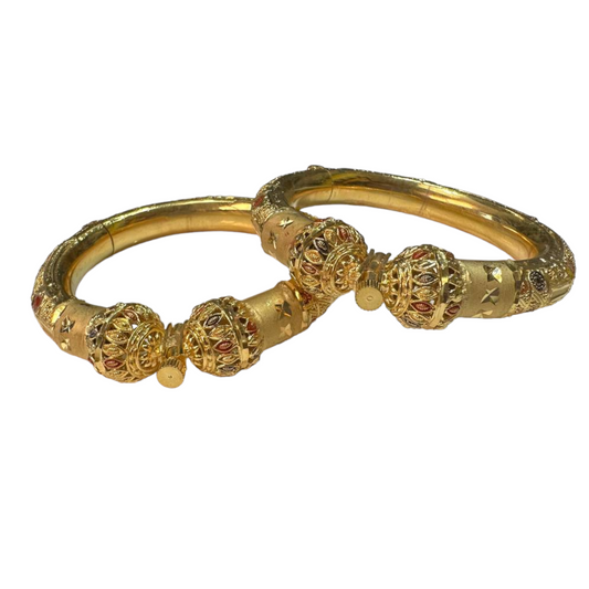 24k 1 Gram Gold Plated Rajasthani Hasli Kadli 2pc Openable Kada Bracelet Set GK6