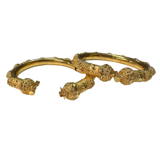 24k 1 Gram Gold Plated Rajasthani Hasli Kadli 2pc Openable Kada Bracelet Set GK7