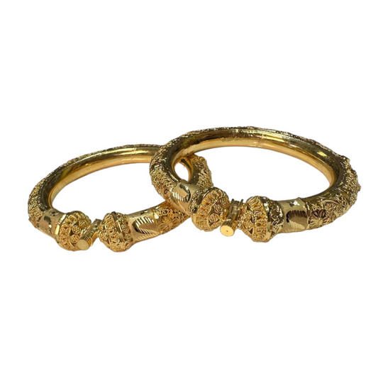24k 1 Gram Gold Plated Rajasthani Hasli Kadli 2pc Openable Kada Bracelet Set GK9