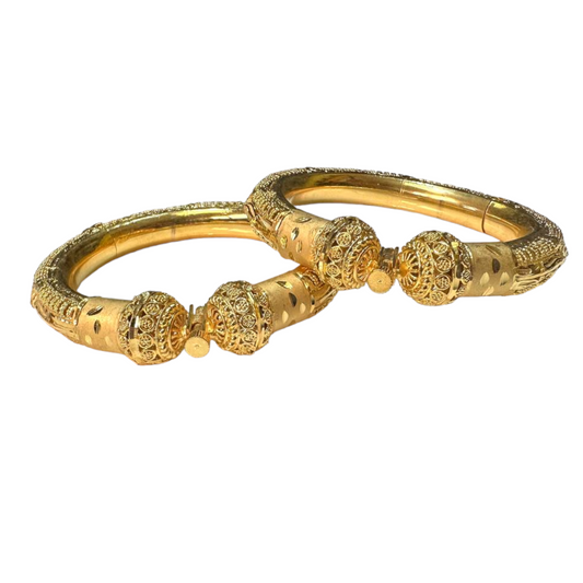 24k 1 Gram Gold Plated Rajasthani Hasli Kadli 2pc Openable Kada Bracelet Set GK10