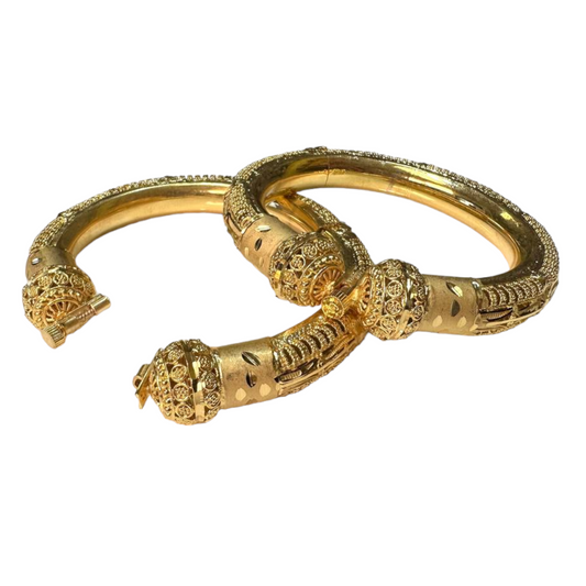 24k 1 Gram Gold Plated Rajasthani Hasli Kadli 2pc Openable Kada Bracelet Set GK10