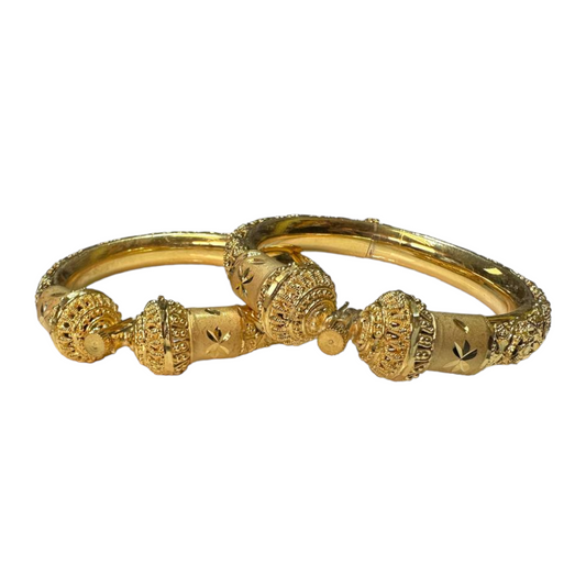 24k 1 Gram Gold Plated Rajasthani Hasli Kadli 2pc Openable Kada Bracelet Set GK11