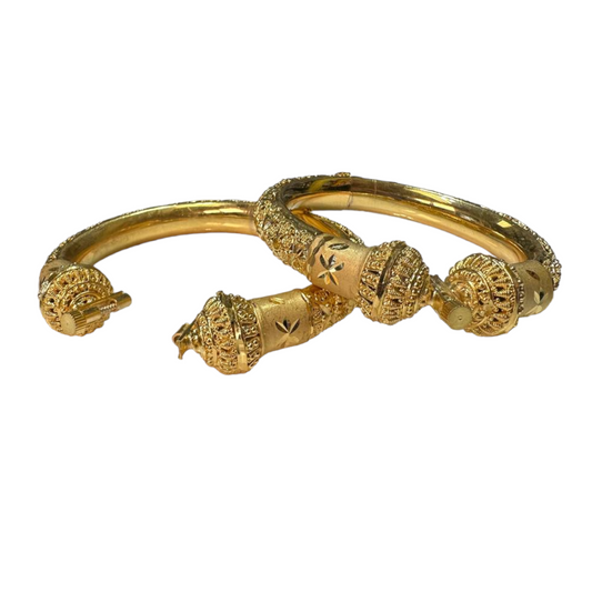 24k 1 Gram Gold Plated Rajasthani Hasli Kadli 2pc Openable Kada Bracelet Set GK11