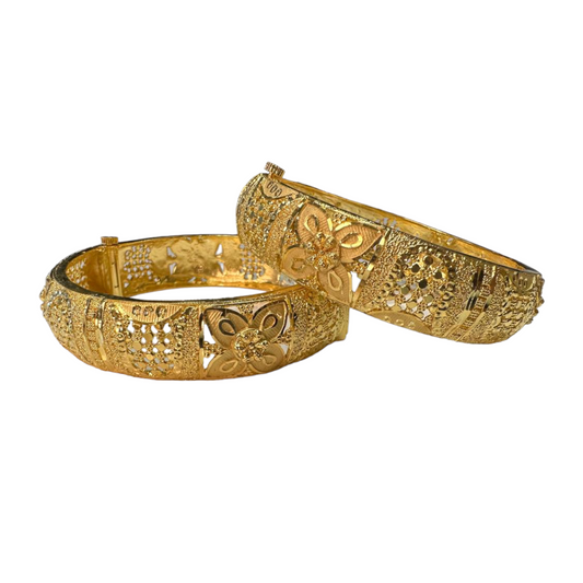 24k 1 Gram Gold Plated Hand Crafted 2pc Openable Kada Bracelet Set GK12