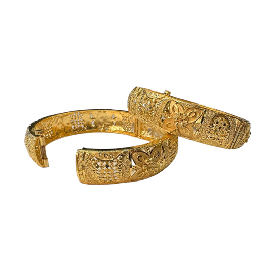 24k 1 Gram Gold Plated Hand Crafted 2pc Openable Kada Bracelet Set GK12