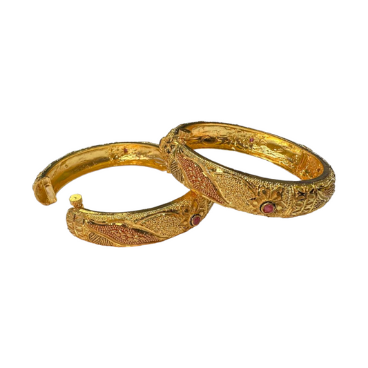 24k 1 Gram Gold Plated Hand Crafted 2pc Openable Kada Bracelet Set GK13