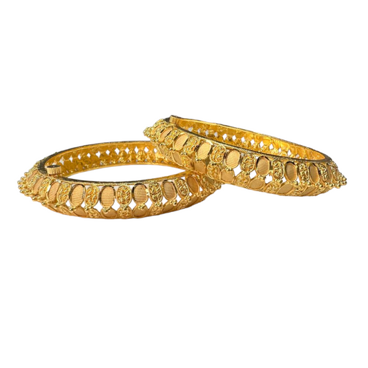 24k 1 Gram Gold Plated Hand Crafted 2pc Openable Kada Bracelet Set GK14