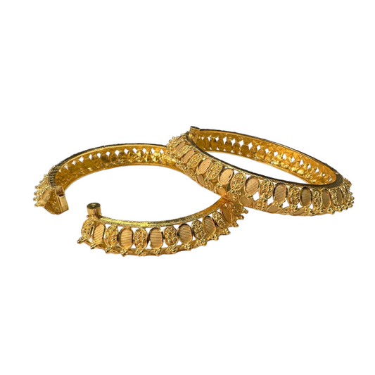 24k 1 Gram Gold Plated Hand Crafted 2pc Openable Kada Bracelet Set GK14