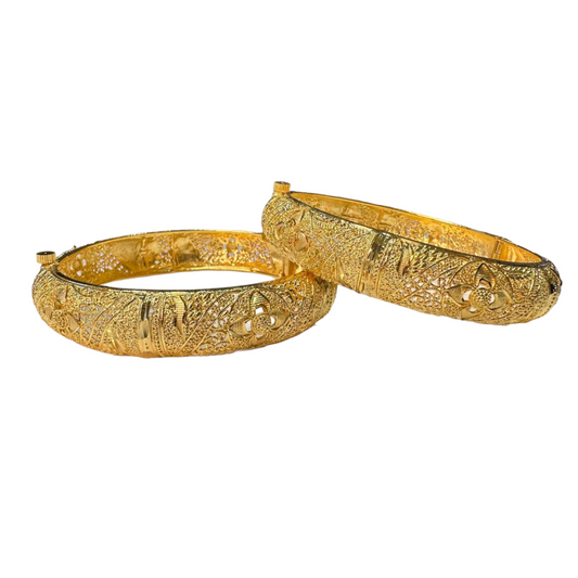 24k 1 Gram Gold Plated Hand Crafted 2pc Openable Kada Bracelet Set GK26