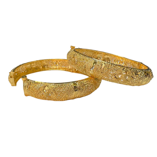 24k 1 Gram Gold Plated Hand Crafted 2pc Openable Kada Bracelet Set GK26