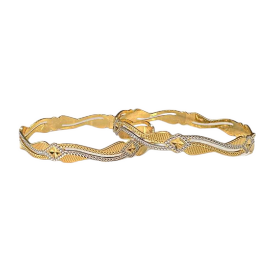 2pc Gold And Rhodium Plated Two Tone Dubai Style Bangle Set #DS6