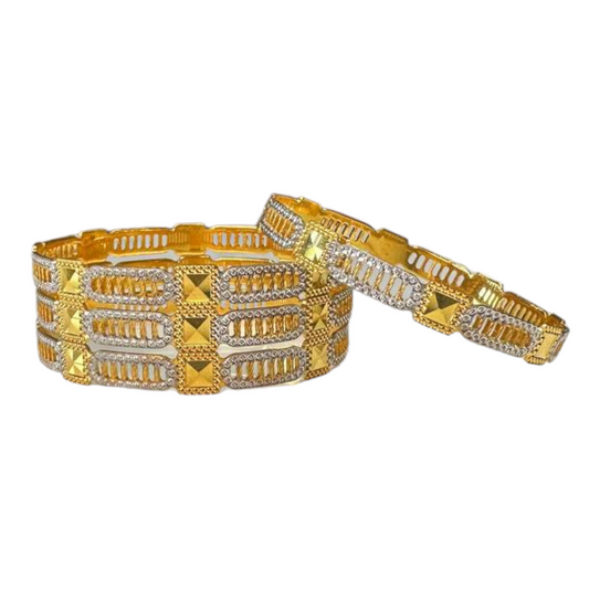 4pc Gold And Rhodium Plated Two Tone Dubai Style Bangle Set #DS10