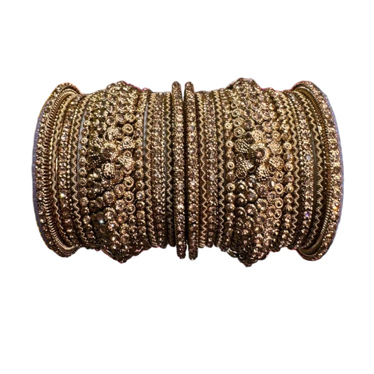 Antique Gold Indian Bridal Chuda Churiyan Metal Kangan Bangles Set