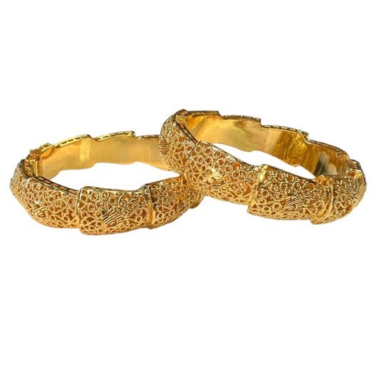 24k 1 Gram Gold Plated Hand Crafted 2pc Openable Kada Bracelet Set GK30