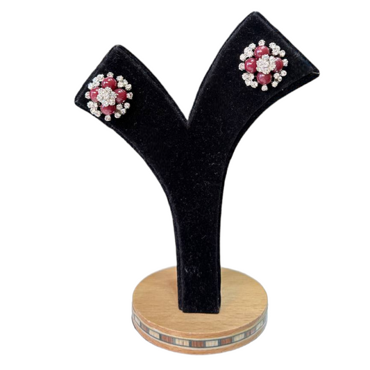 Silver with Color Pearls Studs Earrings #DE17