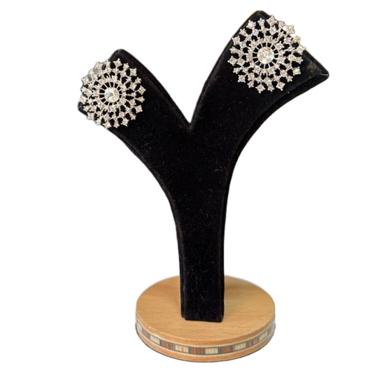 Silver Studs Earrings With Clear Stones #DE11