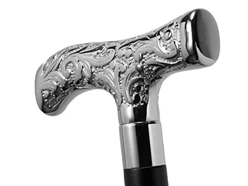 Walking Cane Brass Handle Silver Finish Lightweight Stick Men, Women Seniors