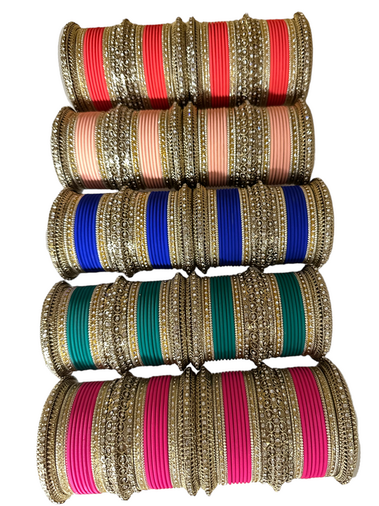 1144 Indian Metal Bangle Kangan Set Red Maroon Pink Green Blue Yellow