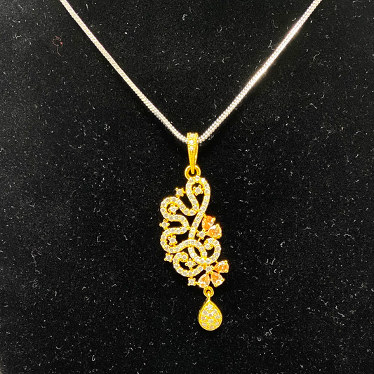 AD Gold Plated Pendant Earrings Set With AD Champagne Stones #ADPE32