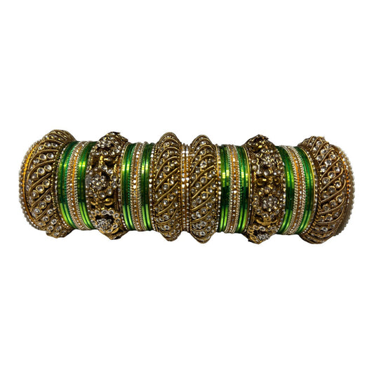 1041 Indian Metal Bangle Kangan Set gold green blue