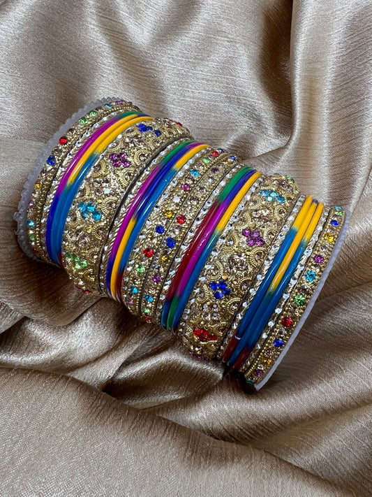 Indian Multi Color Metal Bangle Set Churiyan Bridal Chudiyan #1148 - Zenia Creations