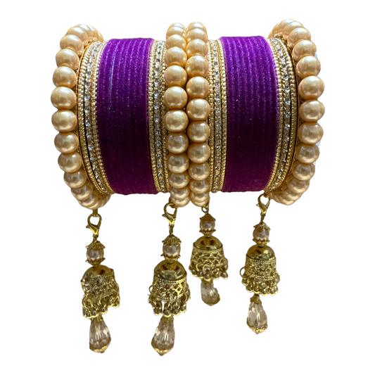 #1245 Indian Bridal Chuda Churiyan Kangan Metal Bangles Set with Jhumki jhumka