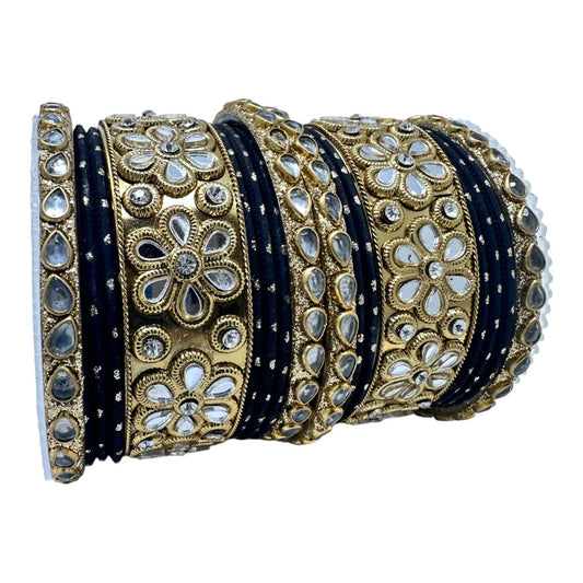 #1247 Indian Bridal Kundan Chuda Churiyan Kangan Metal Bangles Set