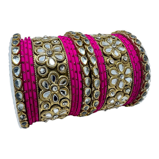 #1247 Indian Bridal Kundan Chuda Churiyan Kangan Metal Bangles Set