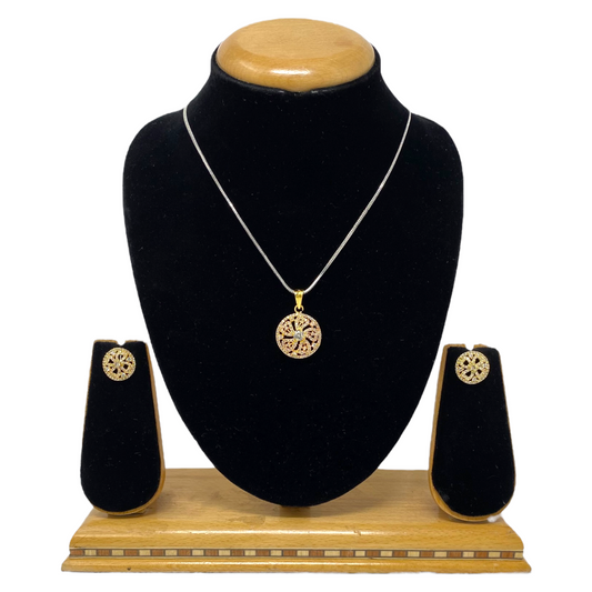AD Gold Plated Pendant Earrings Set With AD Clear Stones #ADPE33