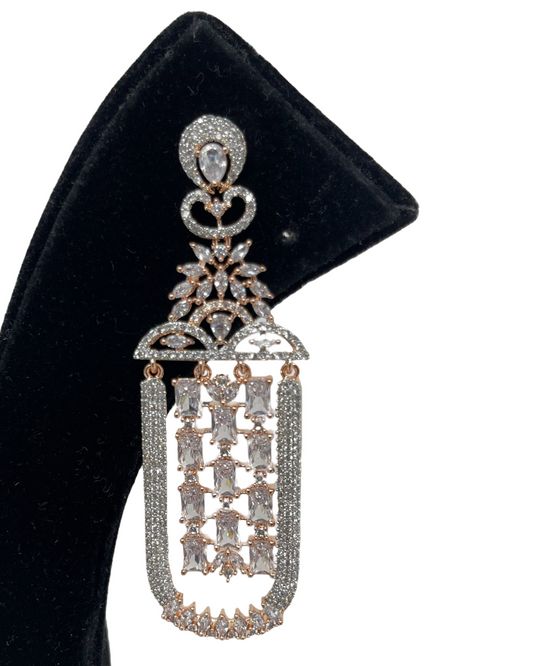 AD Rose Gold Polish Earrings With American Diamond CZ Stones ER10 - Zenia Creations