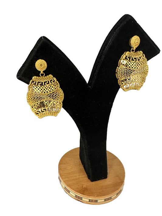 24k 1 Gram Gold Plated Long Necklace Earrings and Finger Ring Set 2968-1