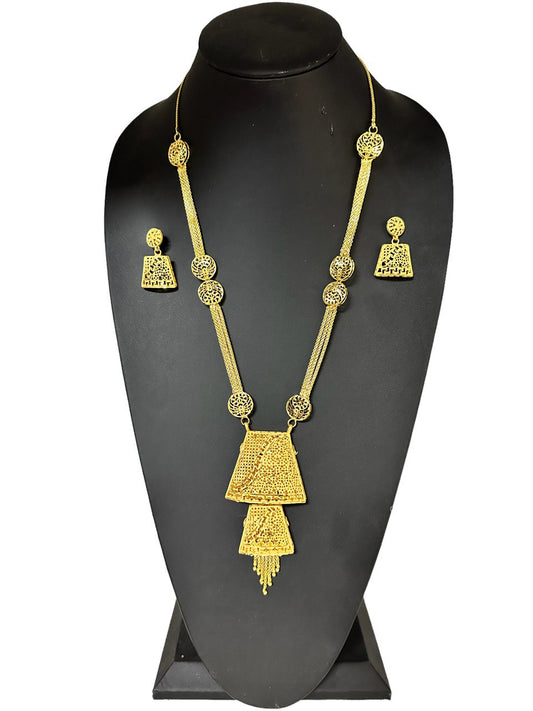 24k Gold Plated Long Necklace Earrings and Finger Ring Set Indian Jewelry #4084-1