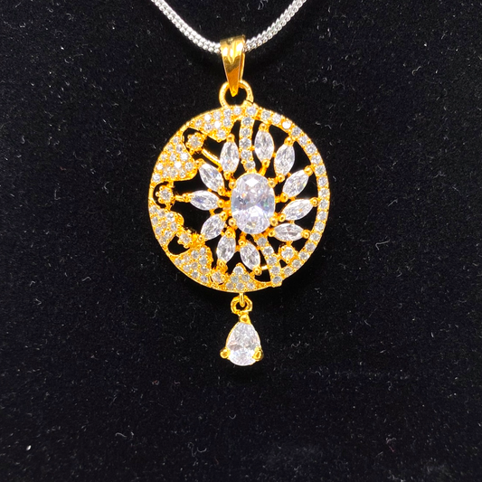 AD Gold Plated Pendant Earrings Set With AD Clear Stones #ADPE34