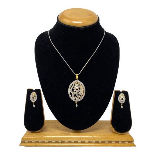 AD Gold Plated Pendant Earrings Set With AD Clear & Cluster Stones #ADPE30 - Zenia Creations