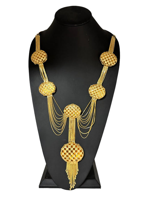 24k 1g Gold Plated Long Necklace Earrings and Finger Ring Set #5756-1