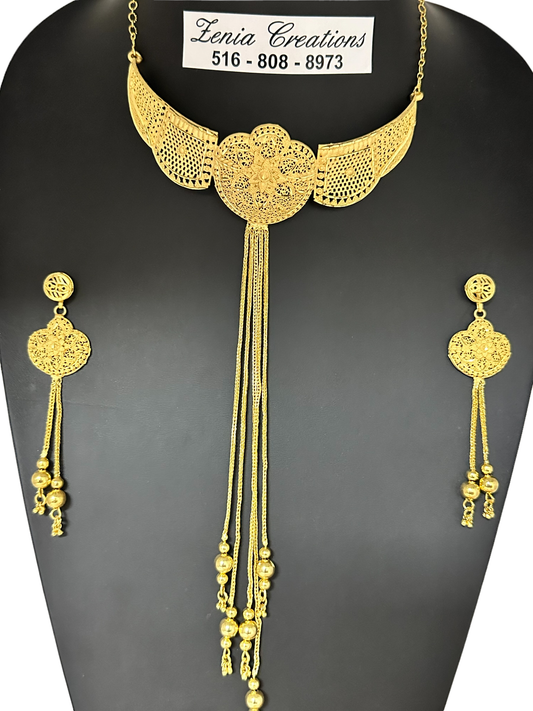 24k Gold 1 Gram Plated Necklace Earrings and Finger Ring Set Indian Jewelry #5850-4 - Zenia Creations