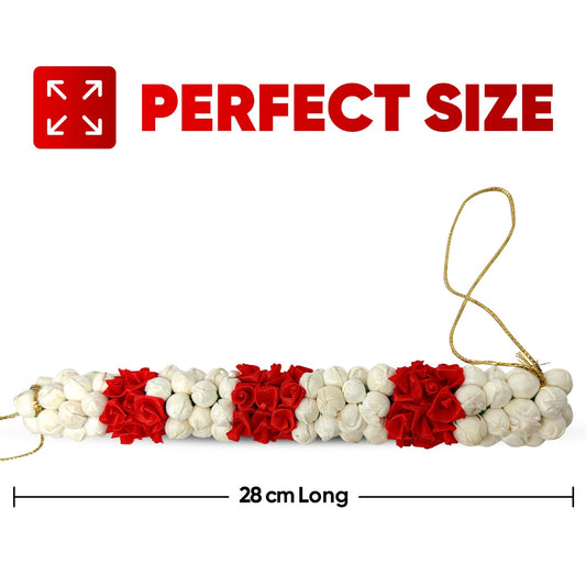 Indian Artificial Red and White Mogra Gajra Flowers For Hands or Hair Juda