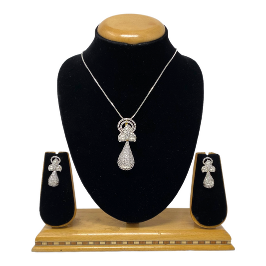 AD Gold Plated Pendant Earrings Set With AD Cluster Stones #ADPE31