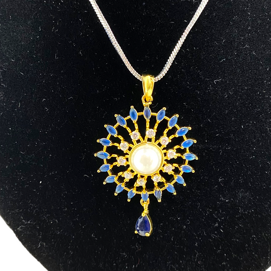 AD Gold Plated Pendant Earrings Set With AD Sapphire Stones #ADPE29
