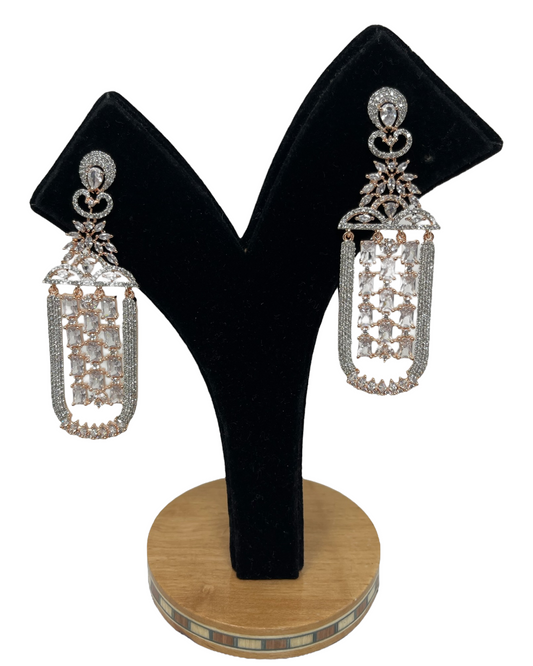 AD Rose Gold Polish Earrings With American Diamond CZ Stones ER10 - Zenia Creations