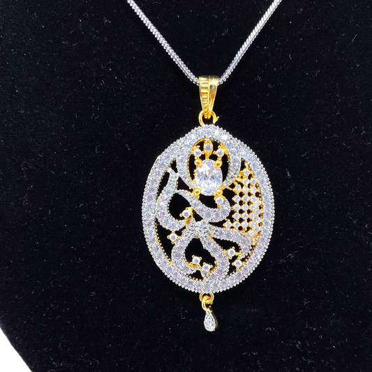 AD Gold Plated Pendant Earrings Set With AD Clear & Cluster Stones #ADPE30 - Zenia Creations
